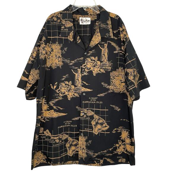Vintage Howie Hawaiian Button Up Shirt Mens No Size Black Tan Made in Hawaii - Picture 1 of 8